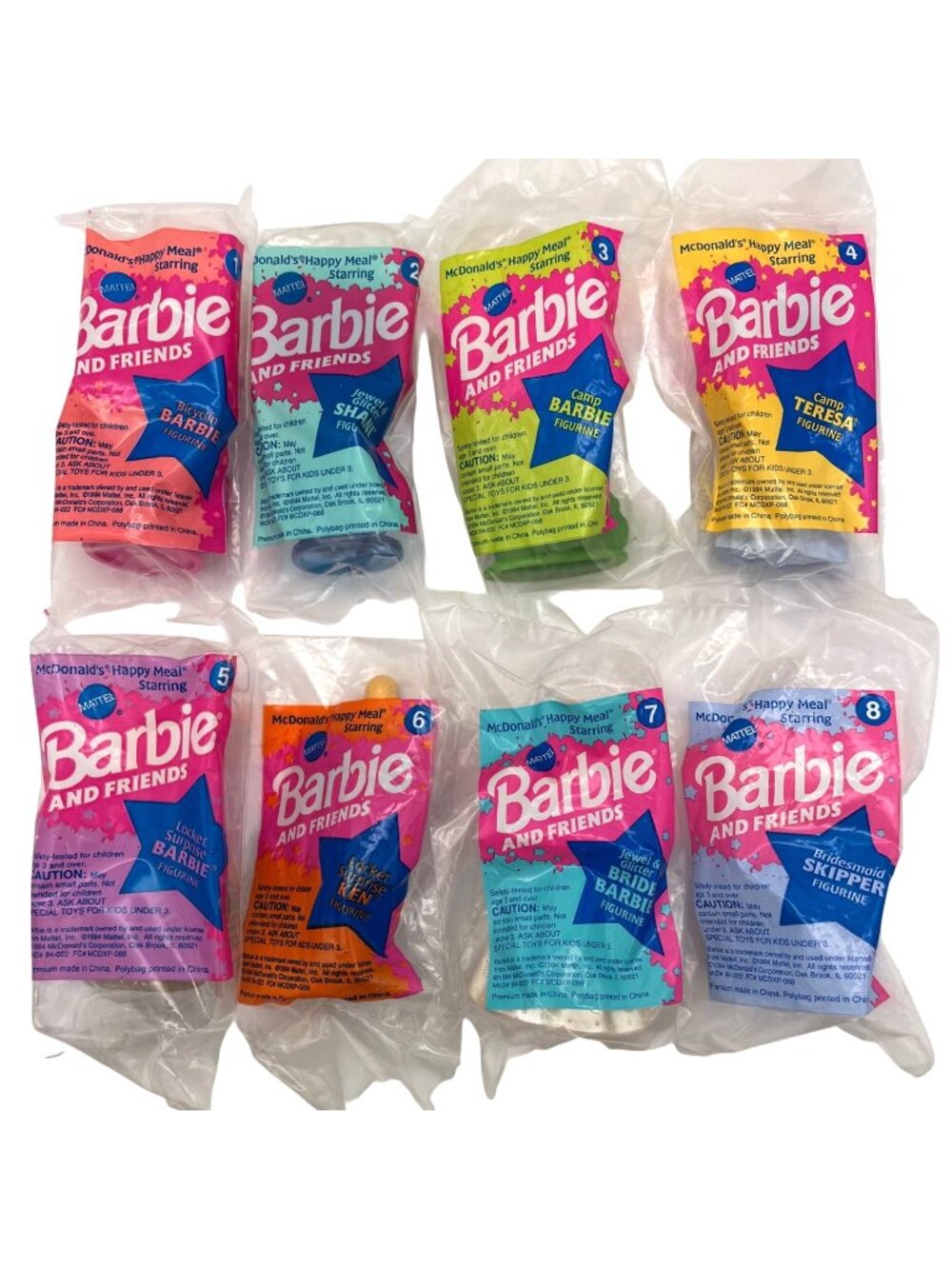 Mattel Barbie & Friends McDonalds 1994 Happy Meal Toys Set Of 8 Sealed Polybags